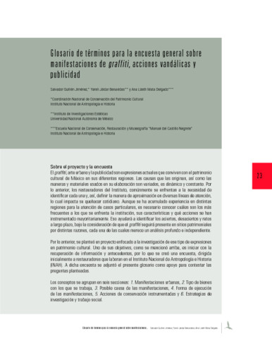 Glosario de términos para la encuesta general sobre manifestaciones de graffiti, acciones vandálicas y publicidad