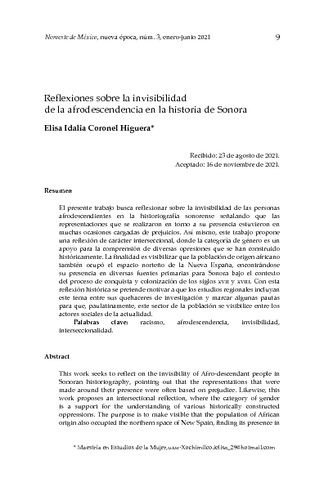 Reflexiones sobre la invisibilidad de la afrodescendencia en la historia de Sonora