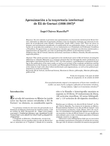 Aproximación a la trayectoria intelectual de Eli de Gortari (1936-1987)