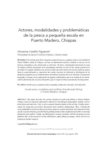 Actores, modalidades y problemáticas de la pesca a pequeña escala en Puerto Madero, Chiapas