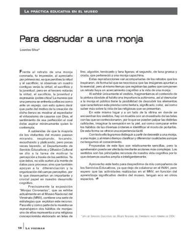 La práctica educativa en el museo. Para desnudar a una monja