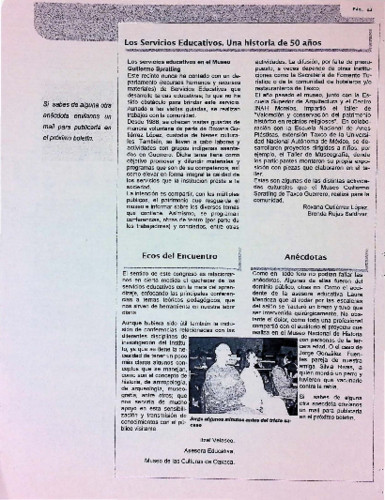 Los servicios educativos. Una historia de 50 años. Ecos del Encuentro y Anécdotas