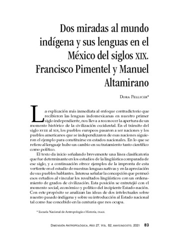 Dos miradas al mundo indígena y sus lenguas en el México del siglo XIX. Francisco Pimentel y Manuel Altamirano