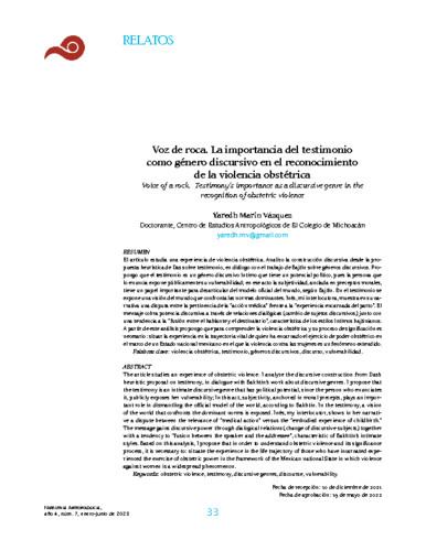 Voz de roca. La importancia del testimonio como género discursivo en el reconocimiento de la violencia obstétrica