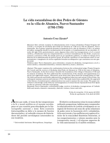 La vida escandalosa de don Pedro de Güemes en la villa de Altamira, Nuevo Santander (1792-1793)