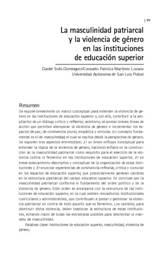 La masculinidad patriarcal y la violencia de género en las instituciones de educación superior