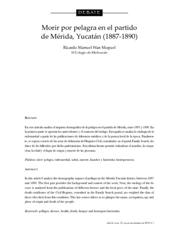 Morir por pelagra en el partido de Mérida, Yucatán (1887-1890)