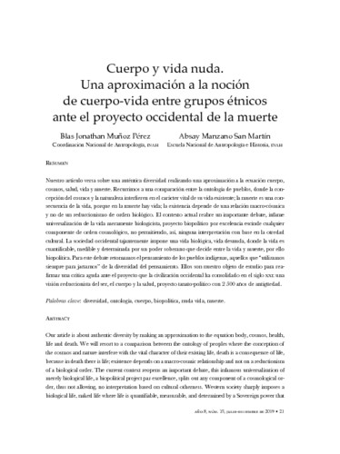 Cuerpo y vida nuda. Una aproximación a la noción de cuerpo-vida entre grupos étnicos ante el proyecto occidental de la muerte