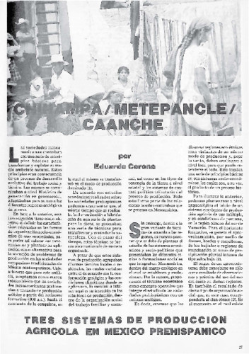 Chinampa/Metepancle/Caanche. Tres sistemas de producción agrícola en México prehispánico