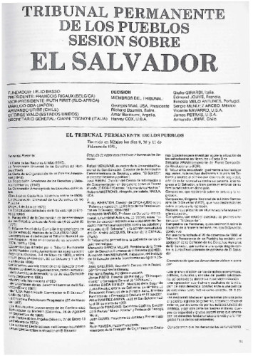 Tribunal permanente de los pueblos sesión sobre El Salvador