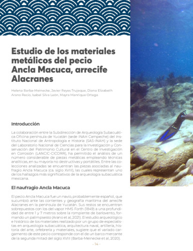 Estudio de los materiales metálicos del pecio Ancla Macuca, arrecife Alacranes