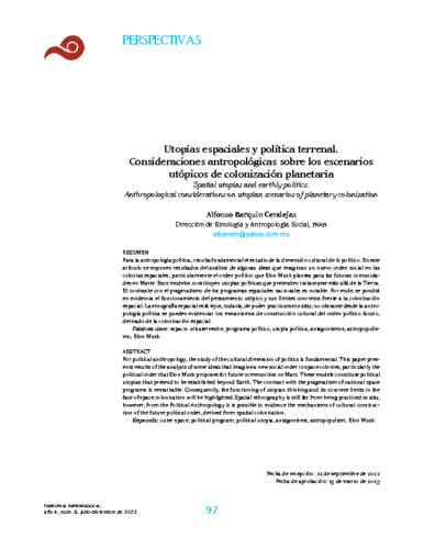 Utopías espaciales y política terrenal. Consideraciones antropológicas sobre los escenarios utópicos de colonización planetaria