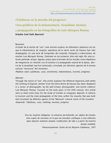 Yalaltecas en la marcha del progreso? Usos políticos de la indumentaria, visualidad, turismo y propaganda en las fotografías de Luis Márquez Romay