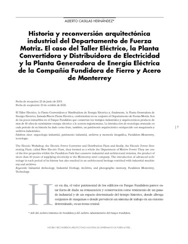 Historia y reconversión arquitectónica industrial del Departamento de Fuerza Motriz. El caso del Taller Eléctrico, la Planta Convertidora y Distribuidora de Electricidad y la Planta Generadora de Energía Eléctrica de la Compañía Fundidora de Fierro