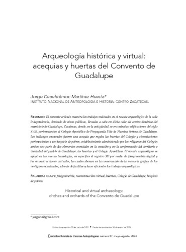 Arqueología histórica y virtual: Acequias y huertas del Convento de Guadalupe