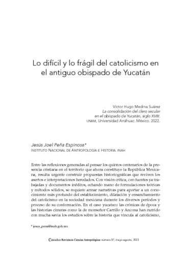 Lo difícil y lo frágil del catolicismo en el antiguo obispado de Yucatán