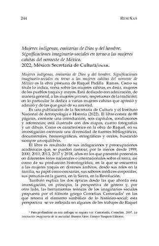 Mujeres indígenas, emisarias de Dios y del hombre. Significaciones imaginario-sociales en torno a las mujeres cahitas del noroeste de México.