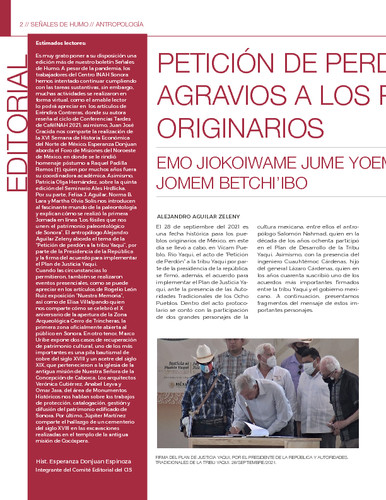 Petición de perdón por agravios a los pueblos originarios. Emo jiokoiwame jume yoemiam jua inim jomem berchi'ibo