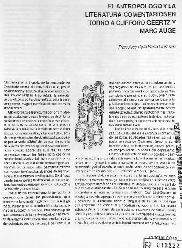 El antropólogo y la literatura: comentarios en torno a Clifford Geertz y Marc Auge
