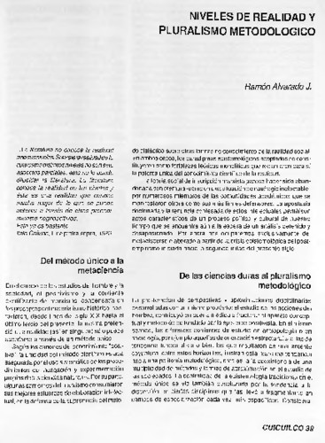 Niveles de realidad y pluralismo metodológico