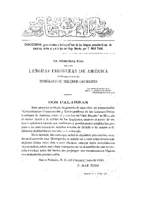 El numeral uno de las lenguas indígenas de América comparado con su homólogo de Allende los Mares.