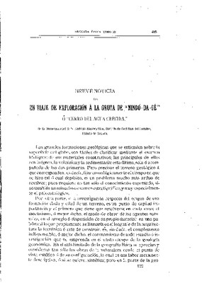 Breve noticia de un viaje de exploración a la gruta "Nindó-Da-Gé" o cerro del agua crecida.