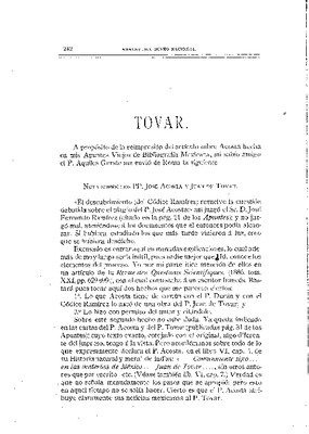 Nota sobre los padres José Acosta y Juan de Tovar.