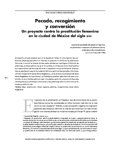 Pecado, recogimiento y conversión. Un proyecto contra la prostitución femenina en la ciudad de México del siglo XVII