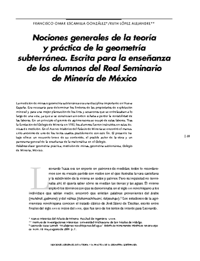 Nociones generales de la teoría y práctica de la geometría subterránea. Escrita para la enseñanza de los alumnos del Real Seminario de Minería de México