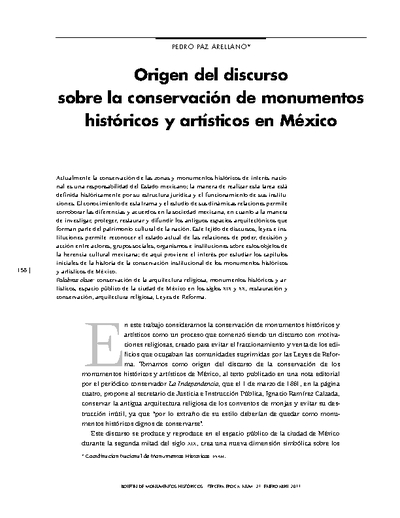 Origen del discurso sobre la conservación de monumentos históricos y artísticos en México