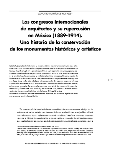 Los congresos internacionales de arquitectos y su repercusión en México (1889-1914). Una historia de la conservación de los monumentos históricos y artísticos