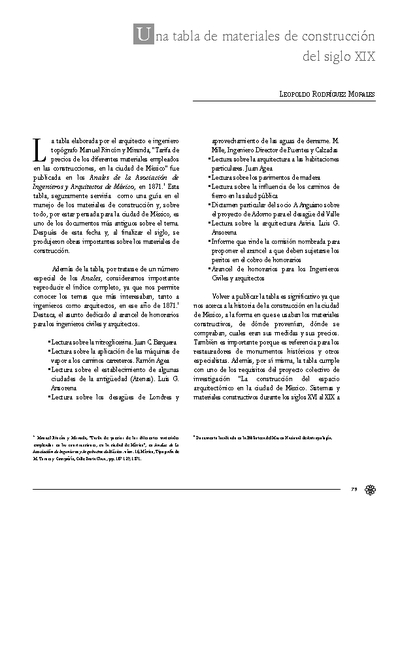 Una tabla de materiales de construcción del siglo XIX