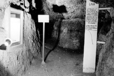 Estudio estratigráfico de área arqueológica, interior de museo