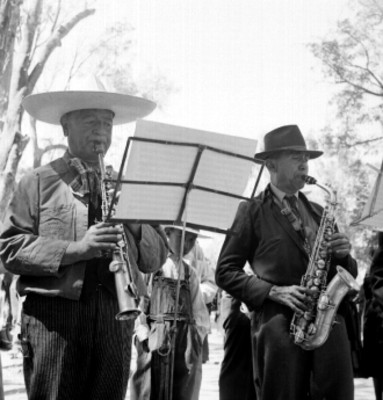 Banda músical toca en un jardín