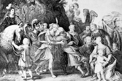 Encuentro de Jacob y José, pintura de Rubens, grabado