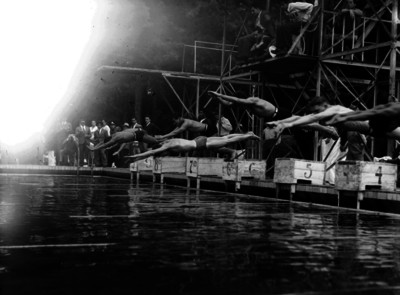 Nadadores en la salida de una competencia de nado libre