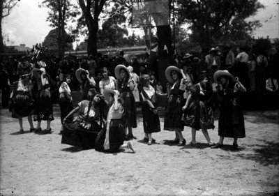 Estudiantes con trajes típicos en un festival