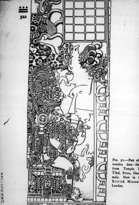 Dibujo del Dintel en el Templo IV de Tikal, reprografía