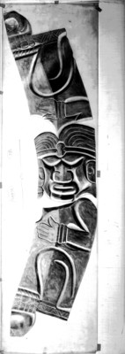 Vista frontal de un dibujo de un yugo antropomorfo, reprografía