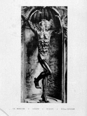 Publicación con la escultura en bronce de Mercurio, obra de Cellini, reprografía