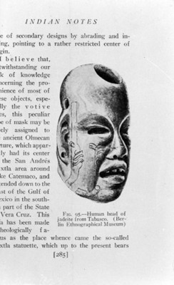 Ilustración cabeza Olmeca realizada en jadeita, reprografía