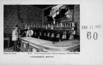 "A Pulqueria, México", tarjeta postal