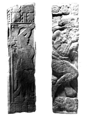 Estelas mayas con relieves antropomorfos