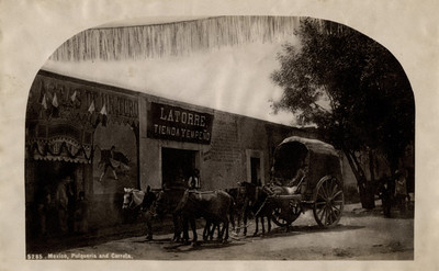 Carreta frente a una pulquería, "5285. México. Pulqueria and carreta"