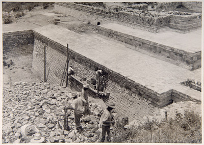 Trabajos de restauración en los edificios de Monte Albán