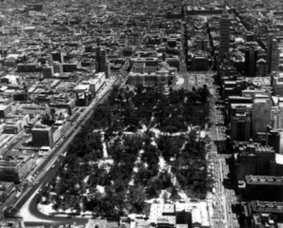 Alameda central en la Ciudad de México, vista aérea