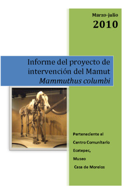 Informe del proyecto de intervención del Mamut Mammuthus columbi