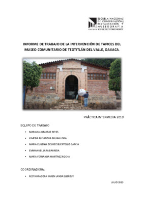 Informe de trabajo de la intervención de tapices del Museo Comunitario de Teotitlán del Valle, Oaxaca