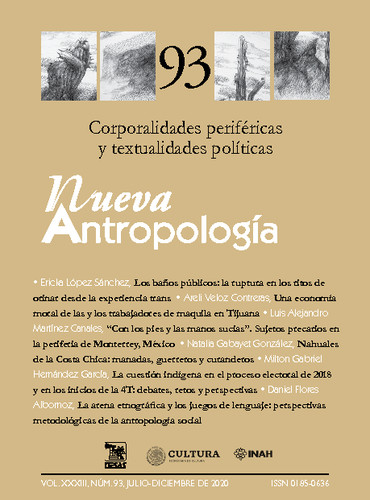 Nueva Antropología Vol. 33 Núm. 93 (2020) Corporalidades periféricas y textualidades políticas