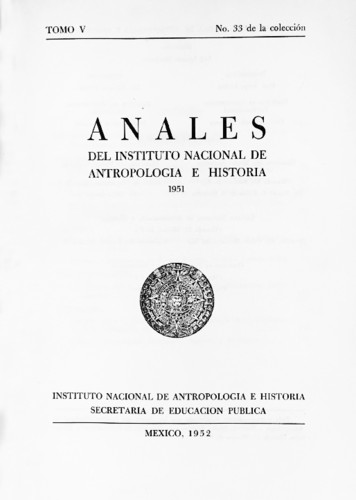 Anales del Instituto Nacional de Antropología e Historia. Num. 33 Tomo V (1951) Sexta Época (1939-1966)